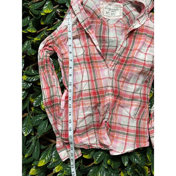 y2k aeropostale pink plaid button up longsleeve top size small - Picture 5 of 5